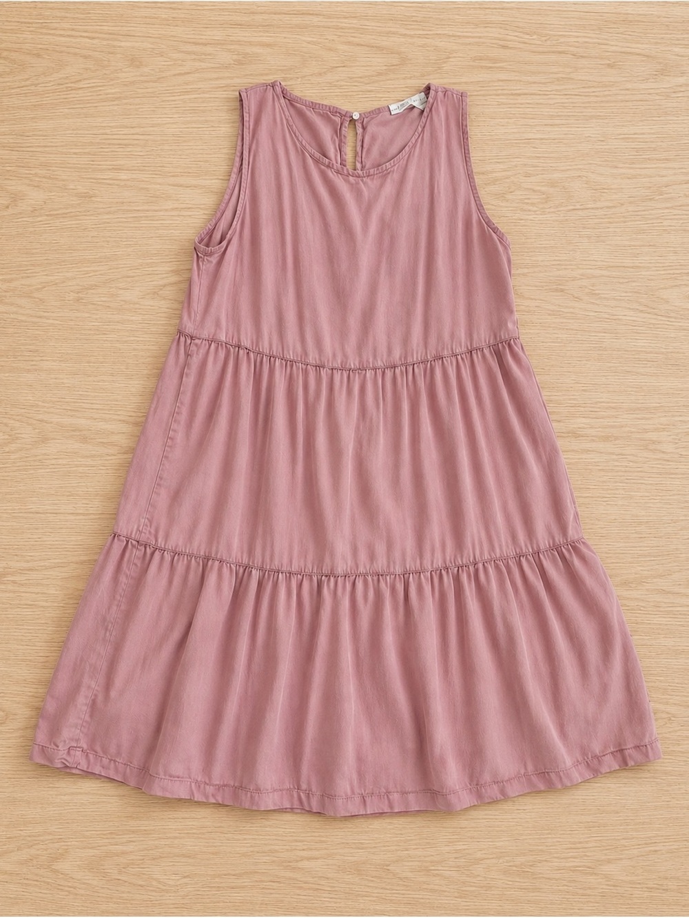 Women’s XS Dusty Rose Lyocell Dress Tiered Mini Swing Dress - Picture 2 of 7